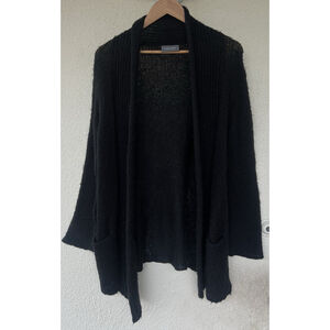 Wooden Ships Black Open Knit Cardigan Sweater S/M Mohair Blend Lightweight Layer